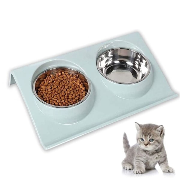Bol för husdjur set, hunddjur matskål, dubbel matskål lutbar i 15° dubbel gamal upphöjd katt upphöjd för liten hund och kattskål med mat (rosa)