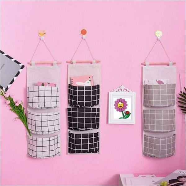 Sett med 3 hengende oppbevaringsposer med 3 lommer Vegghylle i kurv Pout Organizer Pout Organizer For Baderom Kjøkken - Vanntett og Elegant (Svart/Gr