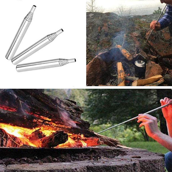 2-delad, teleskopisk bälg i rostfritt stål, startverktyg för matlagning, picknick, grillning, jakt, fiske, vandring