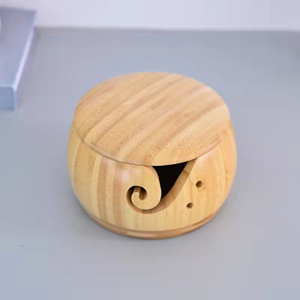 Trägarnboll med lock, Garnboll Ullhållare, Handgjord Garnförvaringsboll med Hål Nål och Trådboll Förvaring, Stickningsboll