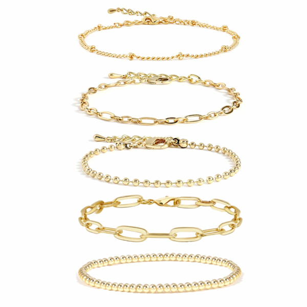 Armband - Kedjebandset för kvinnor och flickor, pläterade fina länkar, pappersklämmor, armband, insats, justerbart, skiktat, metallänk, armbandset, modeaccessoar