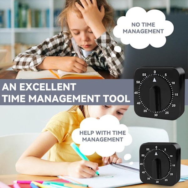 Mekanisk køkkenur - Analog timer: 4 stk. - 60 minutter - Mekanisk køkkenur - Timerfunktion til hjemmet, madlavning, sport, studier (sort)