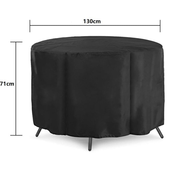 Rundt havebordsovertræk, vandtæt og vindtæt, 210D Oxford, til rundt havebord, 130 x 71 cm