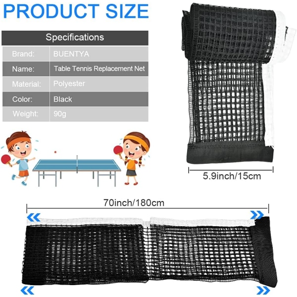 2 stk. justerbart bordtennisnet i polyester - 180 * 15 cm - sort