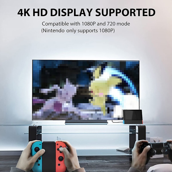 TV-vastaanottoasema Nintendo Switch/Switch OLED:lle, kannettava TV-vastaanottoasema LAN 1000 MBS/HD 4K/Type C -porttisovittimella
