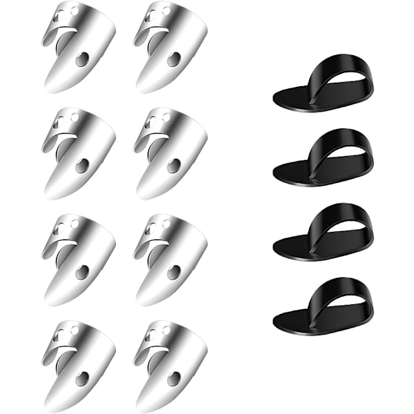 Justerbara plektrumfingrar, gitarrplektrum inklusive 8 stycken silver rostfritt stål gitarrplektrum + 4 stycken plastgitarr tumplektrum för Var