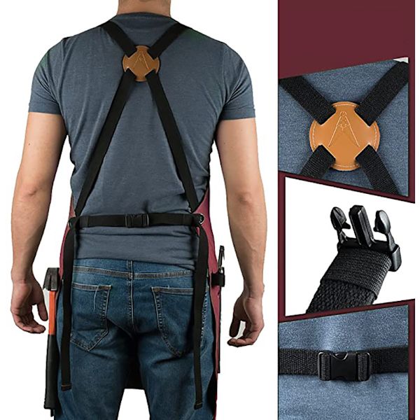 (Röd) Barber Apron med Verktygsficka - Canvas Apron med Snabbstängning, Justerbar Bokväska, för Män och Kvinnor