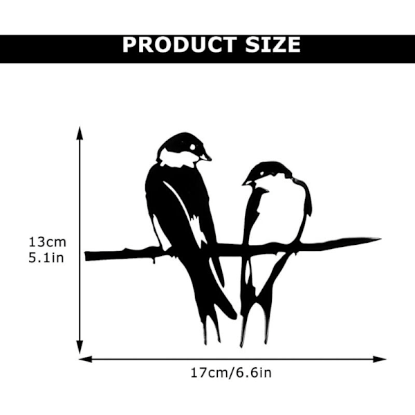 Silhouette Doiseau, 2 lintua metallioksalla, taidepuutarhakoriste, musta