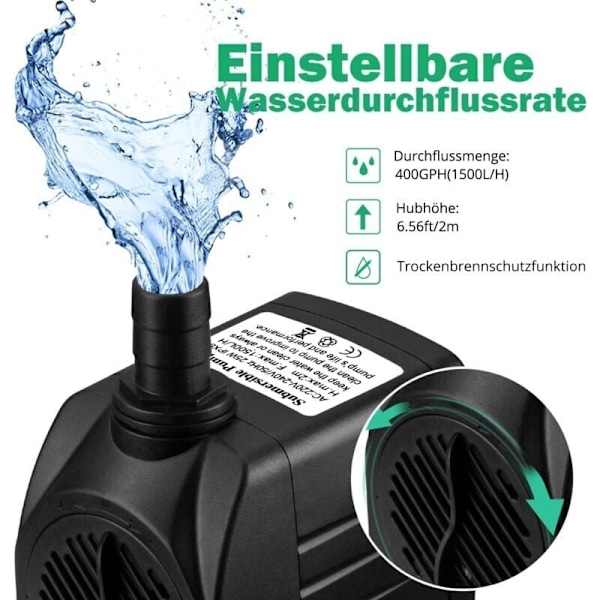 1500L/H Akvariepumpe, Mini Dam Pumpe Vandpumpe Modstandsdygtig over for Tør Forbrænding (36 Timer), Lille Nedsænkbar Pumpe til Akvarium, Dam, Springvand, Have Ingen N