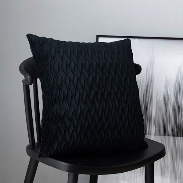 Putetrekk i fløyel 45x45cm for stuesofa, sett med 2 trekk firkantet putetrekk uni mønster dekorasjon soverom, svart