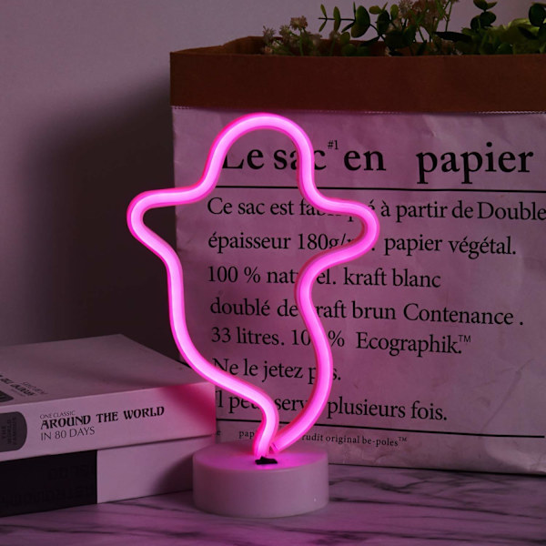 Spöklikt neon Halloween nattljus med bas, LED-ljus neon dekoration, barnrumsdekor neon skylt ljus drivs av batteri/USB