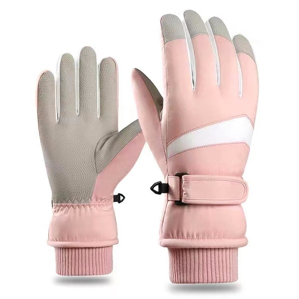 Skigloves for kvinner - Vanntett, varme hansker, sklisikre, vindtette hansker med berøringsskjerm, vintervarme fleece-fortykkede, kuldesikre skigloves (rosa)