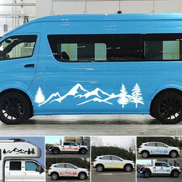 2PCS Bil Automatisk Dekal Klistermärke Bil Sida Dörr Klistermärke Bil Klistermärke Berg Dekal Trä Skog Vinyl Grafisk Kit för Husbil Rv Trailer（Vit）