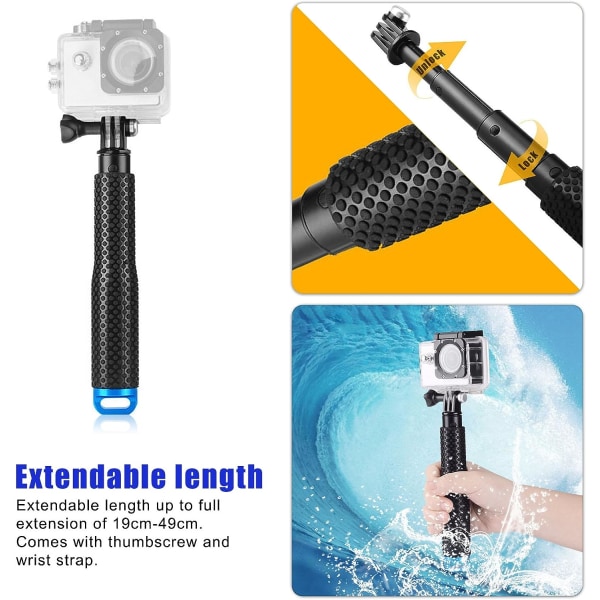 19\" Teleskopisk Aluminium Monopod (Rød, Tau Farge Tilfeldig) for GoPro Hero 10/9/8/7/6/5/4/3+/3/Hero(2018)/Fusion Crosstour Campark NEW APEMAN