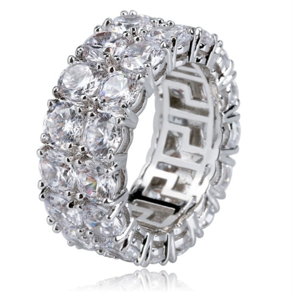 Män Kvinnor Bröllopsringar Eternity Ringar Cubic Zirconia Ring 14K Silverpläterad Iskristall 9mm 2 Rad Rund Cut Promise Present