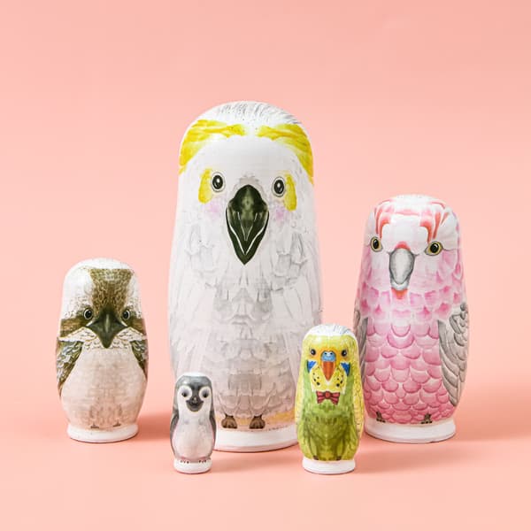 Rysk matryoshka 5-lagers tecknad uggla träleksak