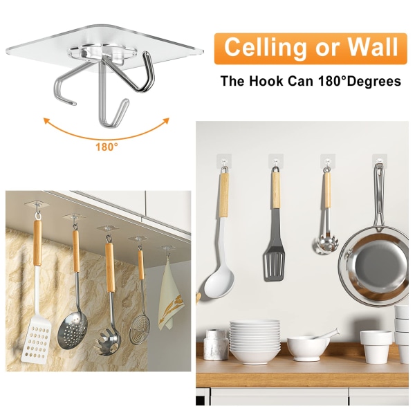 Adhesive Hooks for Hanging Heavy Duty - 12 Pack Wall Hooks 13lb(Max), Sticky Hooks Waterproof, Wall Hangers Without Nails, Kitchen Bathroom Hooks