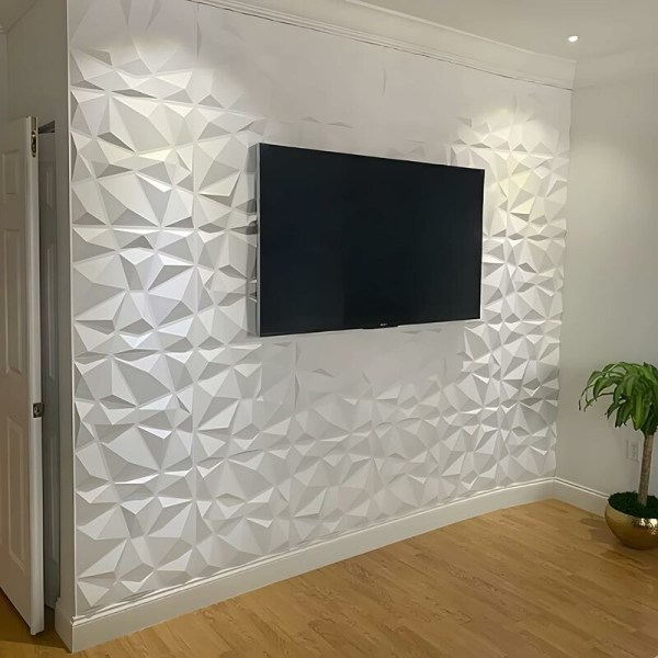 Set med 12 3D-texturerade väggpaneler, dekorativa väggplattor för vardagsrum, för inredning av väggar i vitt, PVC-väggdekoration