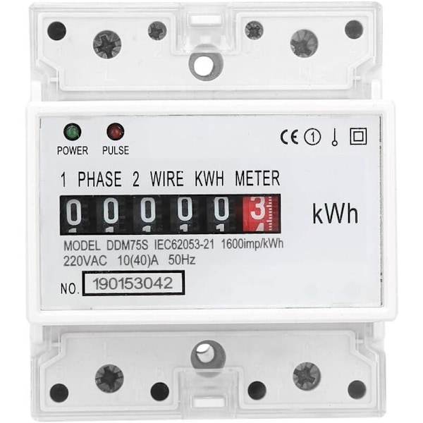 Sähkömittari, wattitunti-kilowattituntimittari, yksivaiheinen kiskoon asennettava energiankulutusmittari 4P LED, 10-40a