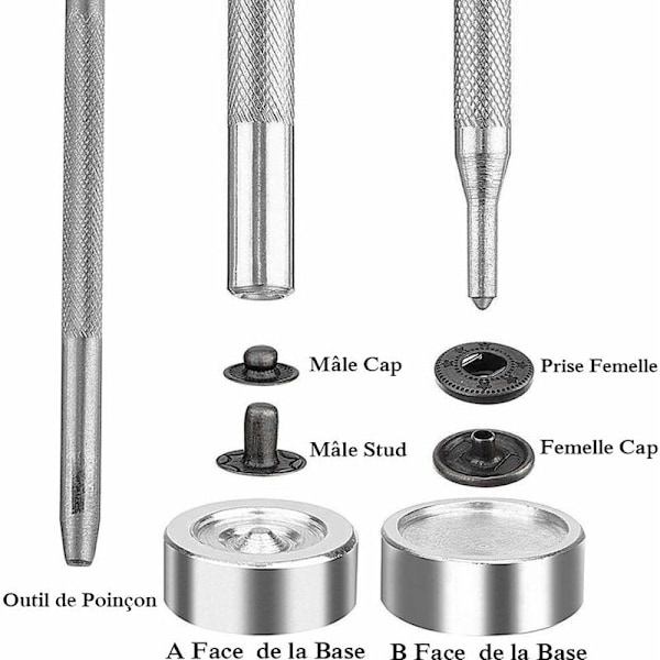 120 Set Tryckknappar Läder Kit 6 Färger Snäpplås Metall med 4st Fixeringsverktyg för Kläder, Läder, Jacka, Denimkläder, Väskor, 2 storlekar armband (