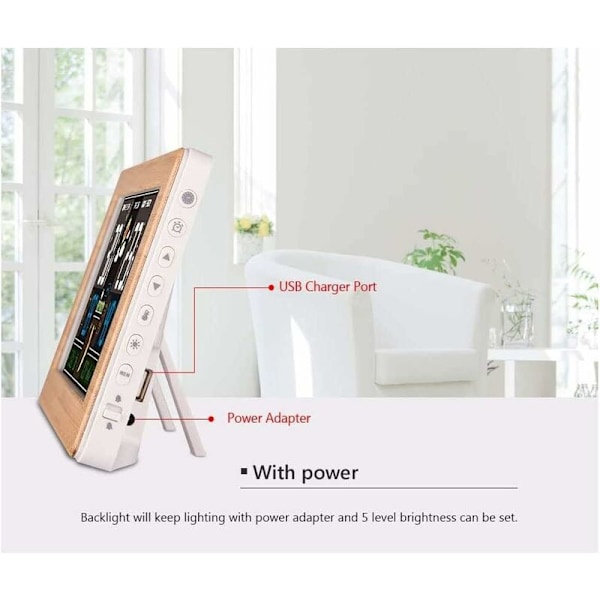 Météoo Termometer Hygrometer Hygrometer Utendørs innendørs barometer med skjerm LED-sensor, digital klokke bakgrunnsbelysning tid Dato dag dag månefase (