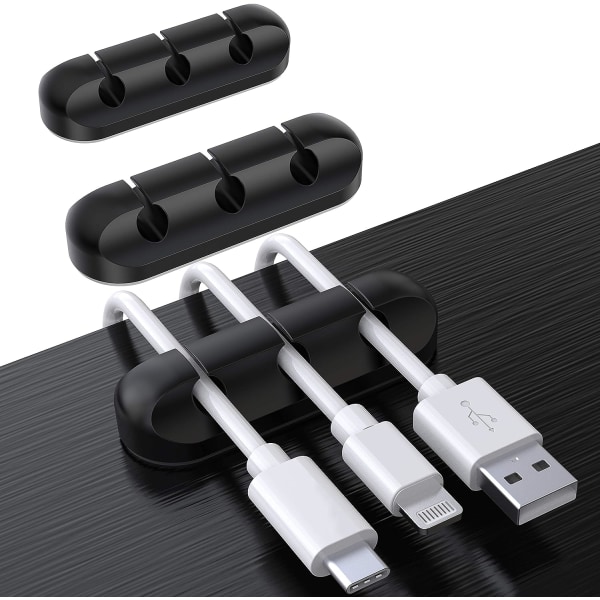 Tre-pak kabelholder klip (sort, ekskl. datakabler), kabelstyring jumper organizer klip, USB opladningskabel silikone klæbende organizer,