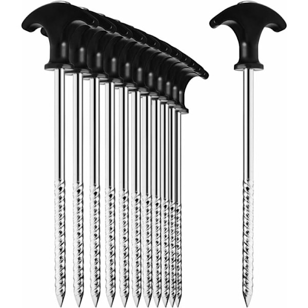 12x Teltplugger i Stål - Kraftige Teltplugger med Tråd for Camping og Utendørsaktiviteter 20cmx8mm - RWPearth stake