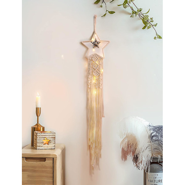 Hieno Uni Macrame-unisieppari, Suuri Kutomat Sulka Seinävaate Tassel Koriste Boho Unisieppari Käsityön Koriste-Esine Lahja (Tähti)