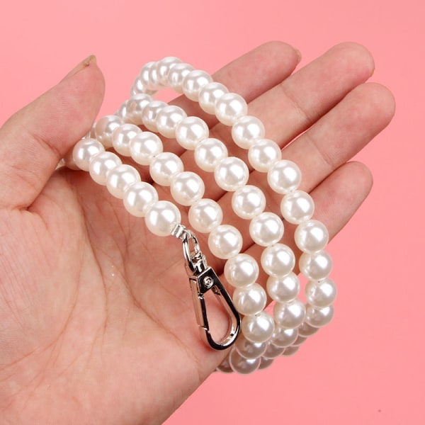 2 Pieces Pearl Handle Chain Bag Handle Shoulder Chain Imitation Pearl Handle Chain Handbag Shoulder Chains 80cm And 25cm,Replacement Chain For Women