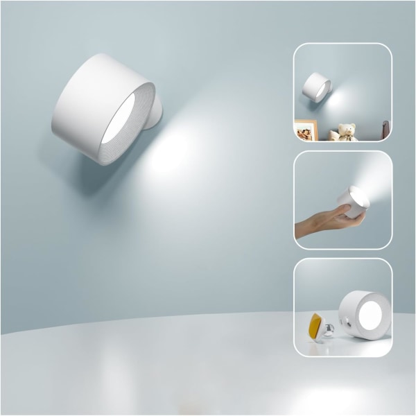 Vägglampa LED Vägglampa Uppladdningsbar Batteri Vägglampa Modern Dimbar Touch Control Varm/Vit Ljusstyrka Läge (Svart)(Vit)