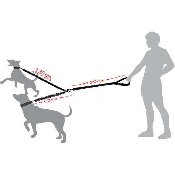 Koppel för 2 hundar, trasselfri dubbelkoppel för hundpromenader i träning 360° vridbar justerbar reflekterande längd dubbeltrådsdelare för två