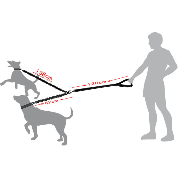 Koppel för 2 hundar, trasselfri dubbelkoppel för hundpromenader i träning 360° vridbar justerbar reflekterande längd dubbeltrådsdelare för två D