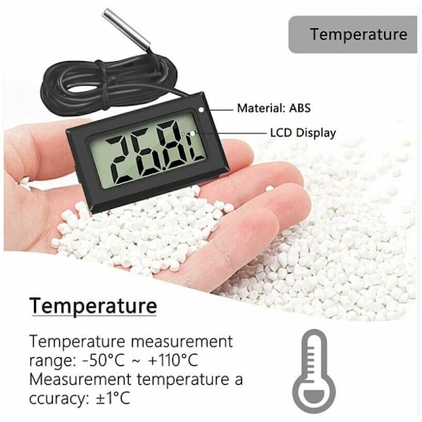 (2x svart 2x vit, 46x28x15mm) Mini digital LCD termometer temperatur med temperaturgivare sensor testare