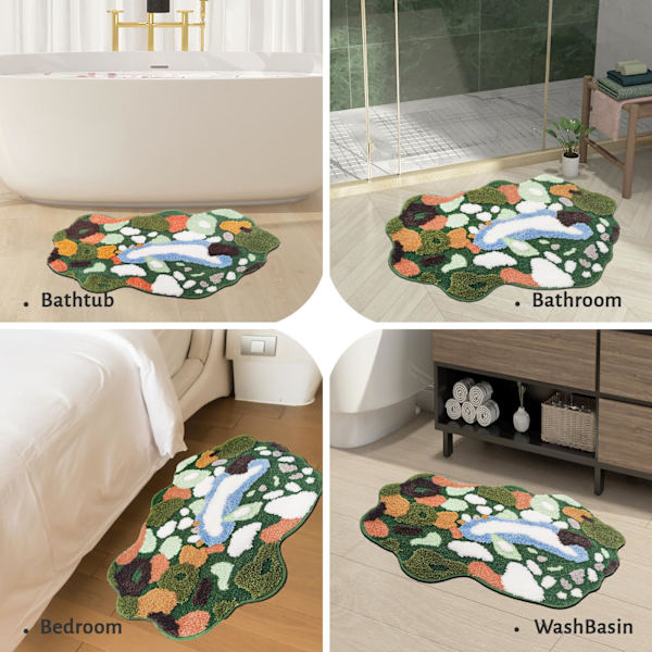 Grön moss halkfri badrumsmatta söta växtblad absorberande badmatta vacker växtgräs golv badmatta tvättbar badrumsmatta 60*90cm