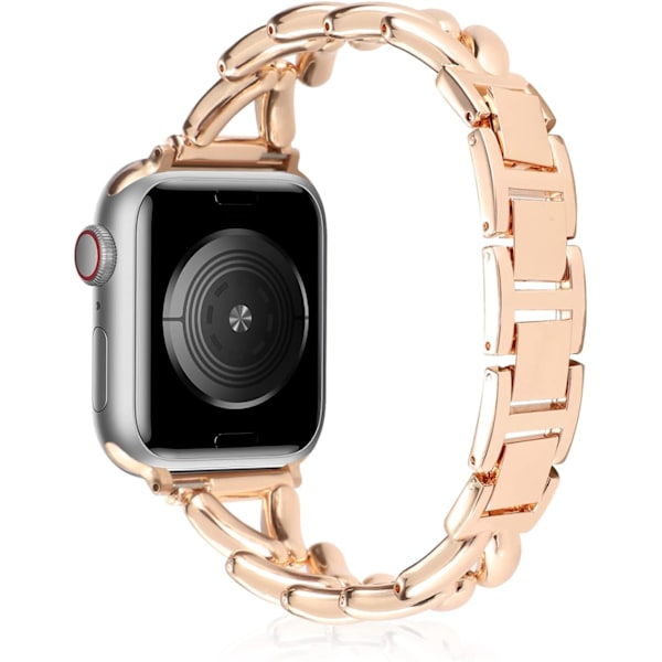 Rosegull - Rem for Apple Watch 41mm 40mm 38mm Serie 8/7/6/5/4/3/2/1, Tynn rustfritt stål metall erstatningsrem for kvinner til iWatch