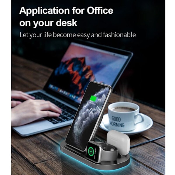 Teleport Kabel 3 i 1 Foldbar Trådløs Oplader Højhastigheds Trådløs Opladningsstation, 15W Hurtig Opladning Foldbar Opladningsstation Erstatning for IOS