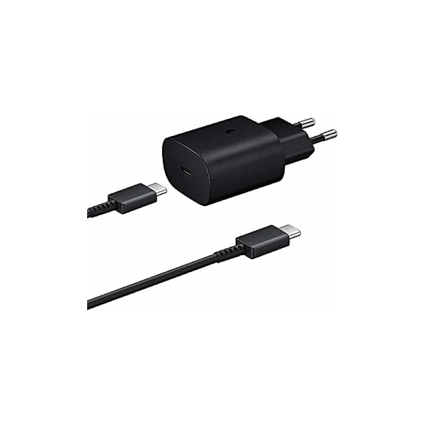 Hurtiglader 25W + USB-C USB-C kabel kompatibel med Samsung, svart
