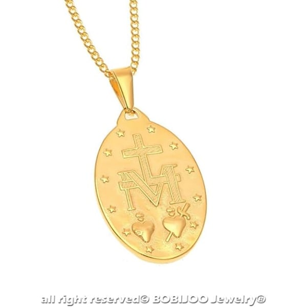 Smykker - Anheng Halskjede Medal Virgin Mary Miraculous Steel Gol