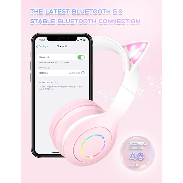 Bluetooth-hörlurar för barn med 85/95 dB volymkontroll för smartphone, iPad, surfplatta, Kindle, stereoheadset för skolbarn
