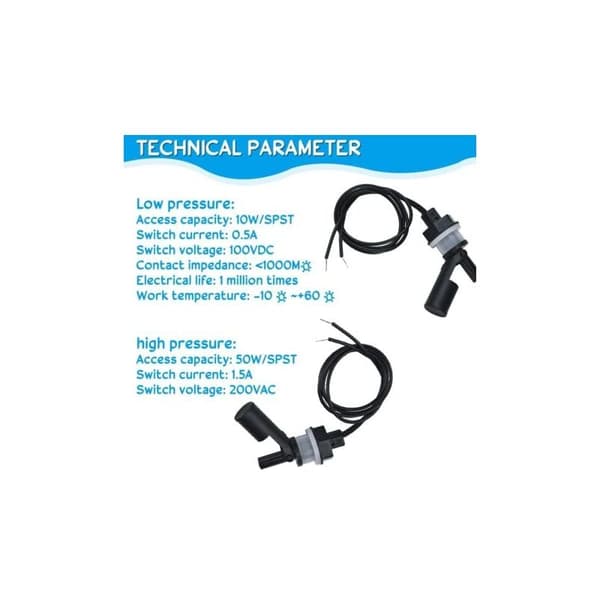 4 Pak Side Mount Float Switch, Plastik Horisontal Float Switch, Vandstandssensor, Float Switch med 40cm Ledning til Akvarium Pool (Lav