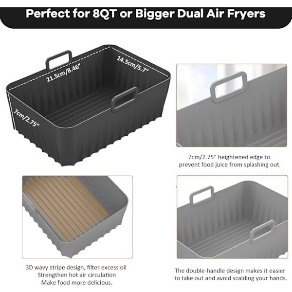 2-pack Tillbehör för Air Fryer (21,5 x 14,5 x 7 cm), Air Fryer Form för Ninja Foodi AF400EU AF300EU 9,5L, Silikon Airfryer Grytform för Instant Pot Ult