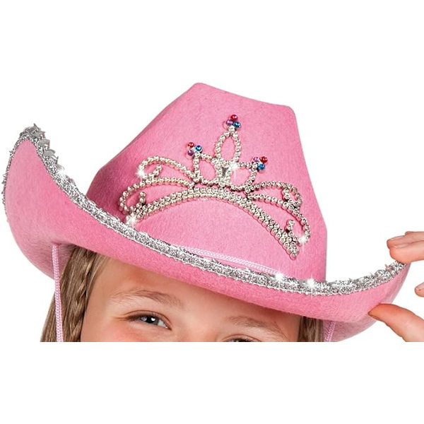 38*30*13cm - Glimmer Kids Hat med Tiara, Sølv Hodebånd, Hattesnor, Karneval, Halloween, Temafest, Rosa, En Størrelse