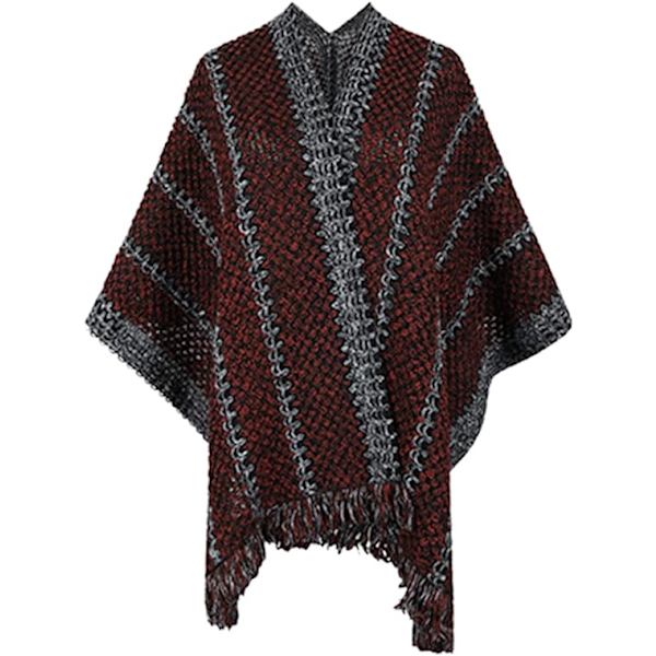 Kvinnors Cape Cape Sjal Extra Stor Vinter Varm Cardigan Tryckt Filt Cardigan Cape Stickad Cape Rock Kvinnors Cape(Claret)