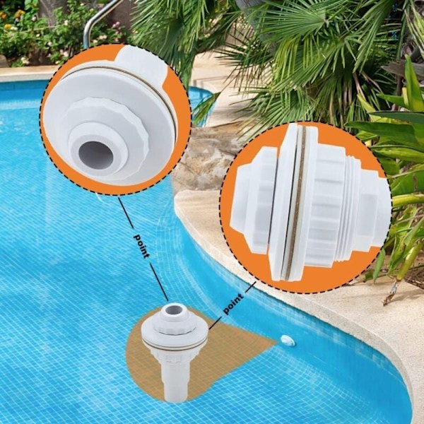 (Hvid) Pool indgangsdyse, indgangsdyse til vand i stål, returdyse med drejeligt hoved, poolvanding, 32 mm/38 mm slangefitting, svømning
