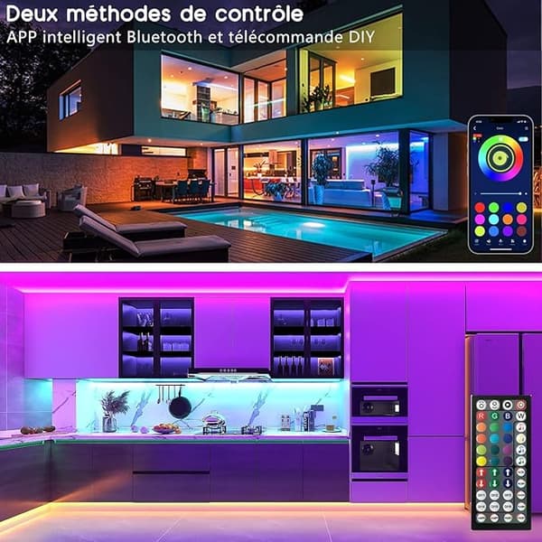 Led-remsa 30m (15mx2), Led-sovrum Bluetooth, Led-remsa styrd av APP-fjärrkontroll