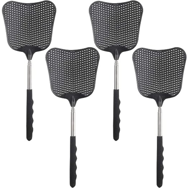 4-pack teleskopisk flugsmälla, flugsmälla, flugsmälla i plast, utdragbar flugsmälla svart, hållbar manuell skadedjursbekämpning, för köksmyggor