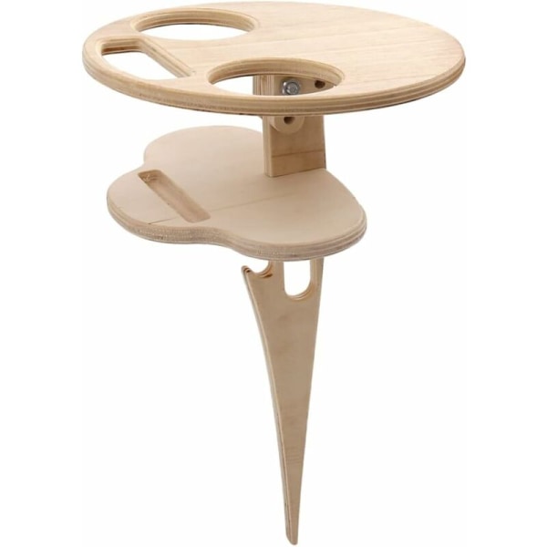 Utendørs vinbord, rundt piknikbord i tre, osteglass vinplen, dobbeltlag med flaskeholder Sammenleggbart bord Strandbord Mini sammenleggbart bord