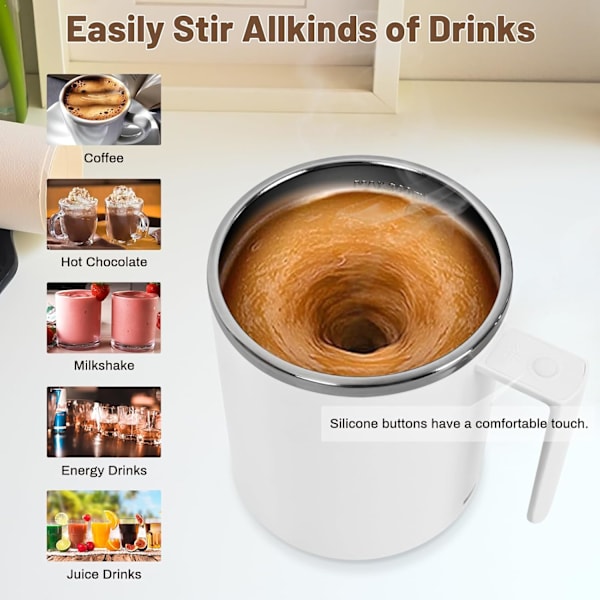 Selvrørende kop, magnetisk omrører kaffekop, 316 rustfrit stål, perfekt til kontor, udendørs, blander automatisk kaffe, mælk og drikkevarer