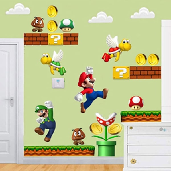 Super Mario Build a Scene Väggklistermärken i vinyl - Väggdekoration för väggdekor Barnrum i sovrummet - Avtagbar Peel and Stick 4 delar