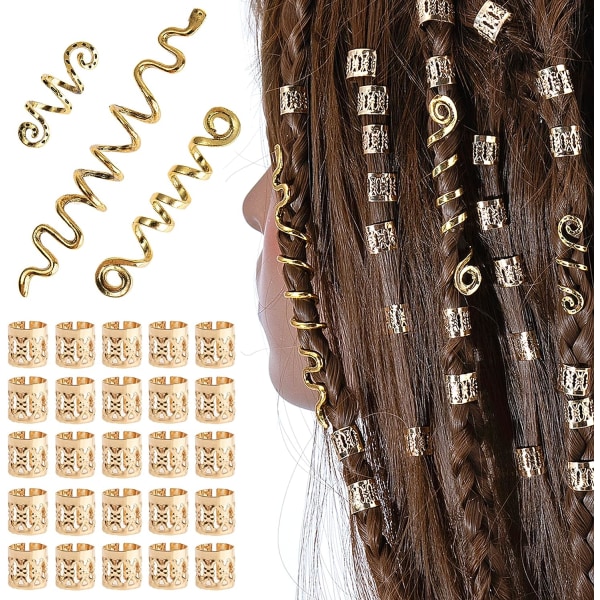 28 stk (gull) hårspiral smykker viking stil justerbare hår mansjetter skjegg hår rør perler metall dreadlocks viking hår perler spiralspoler for menn wo